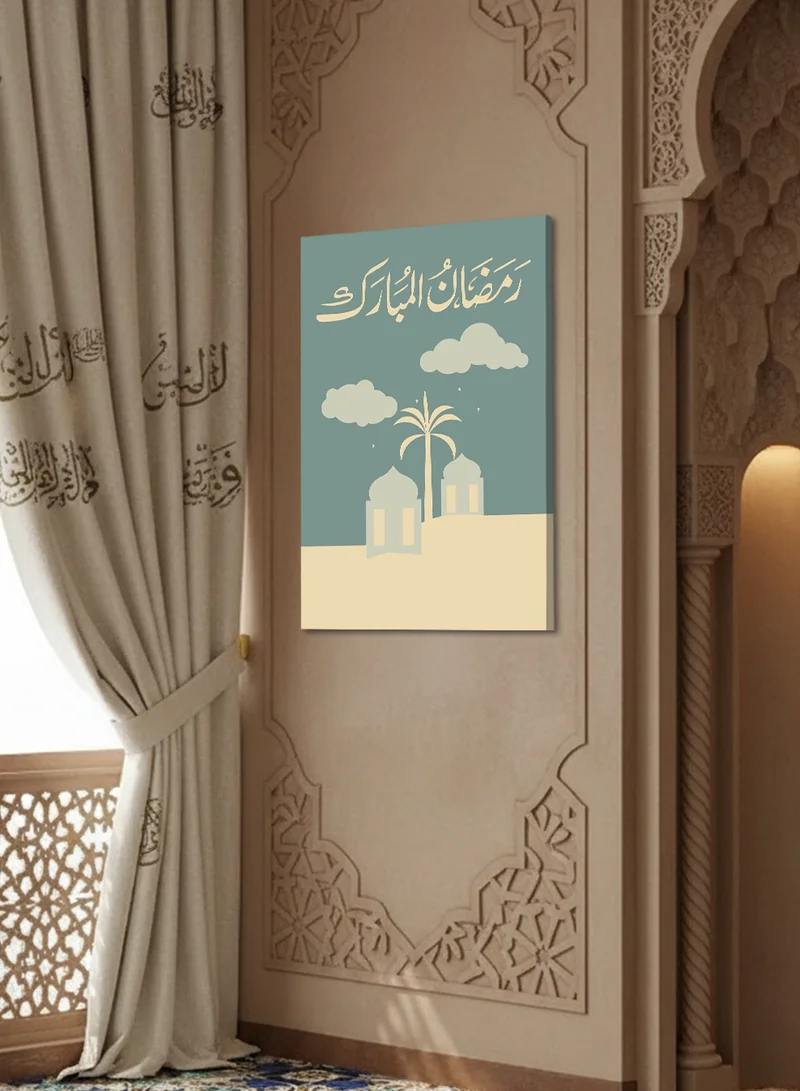 لوحة لوحة كانفاس على إطار خشبي بتصميم رمضان المبارك